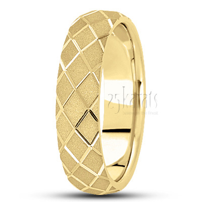 Diagonal Grooved Sandblasted Fancy Carved Wedding Ring  - view 4