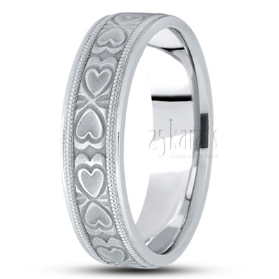 Chic Heart Shape Diamond Carved Wedding Band  - view 2