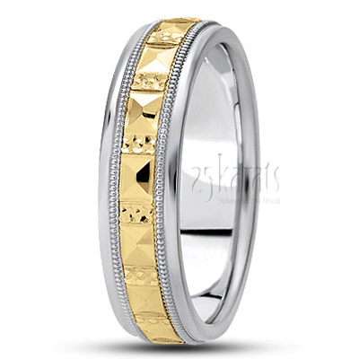 Chic Two-Color Fancy Carved Wedding Band  - view 4