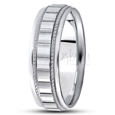 Modern Shiny Carved Design Wedding Band  - view 2