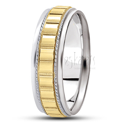 Modern Shiny Carved Design Wedding Band  - view 4