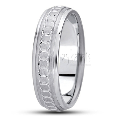 Fancy Circle-cut Diamond Carved Wedding Band  - view 2