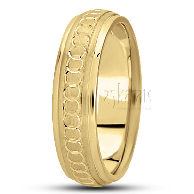 Fancy Circle-cut Diamond Carved Wedding Band  - view 3