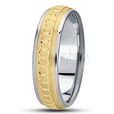 Fancy Circle-cut Diamond Carved Wedding Band  - view 4