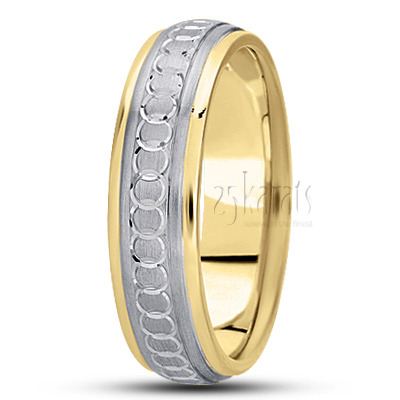 Fancy Circle-cut Diamond Carved Wedding Band  - view 5