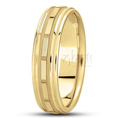 Striped Rectangular Cut Fancy Carved Wedding Band  - view 3