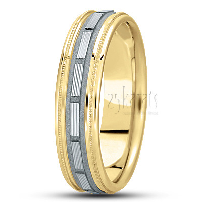 Striped Rectangular Cut Fancy Carved Wedding Band  - view 4