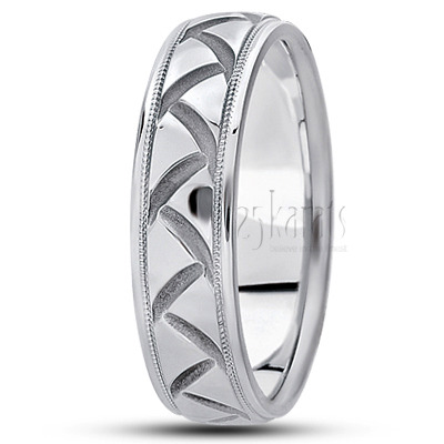 Exquisite Diagonal Cut Carved Design Wedding Band  - view 2