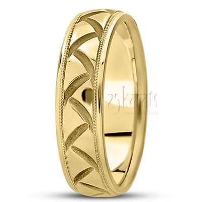 Exquisite Diagonal Cut Carved Design Wedding Band  - view 3