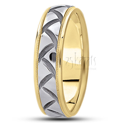 Exquisite Diagonal Cut Carved Design Wedding Band  - view 4