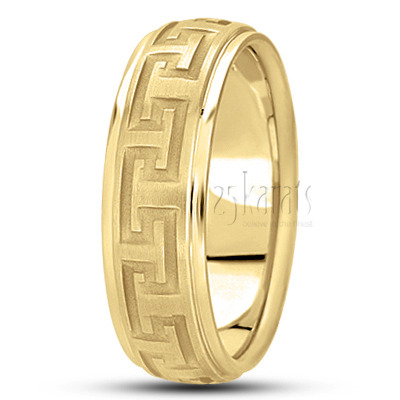 Classic High Polished Carved Design Wedding Band  - view 2