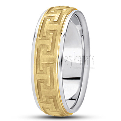 Classic High Polished Carved Design Wedding Band  - view 3