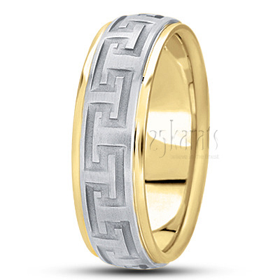 Classic High Polished Carved Design Wedding Band  - view 4