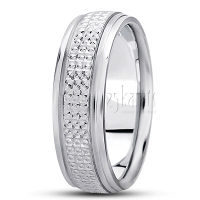 Unique Ridged Carved Design Wedding Ring  - view 2