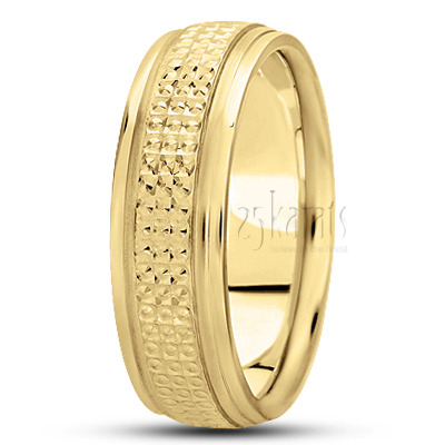 Unique Ridged Carved Design Wedding Ring  - view 3