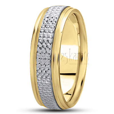 Unique Ridged Carved Design Wedding Ring  - view 4