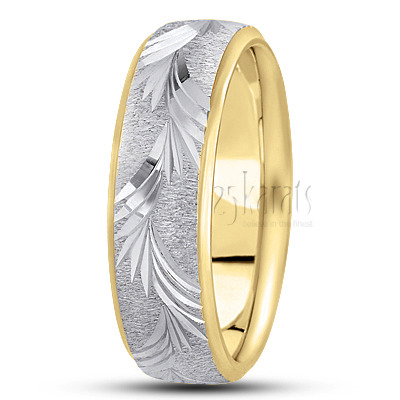 Leaf Design Fancy Carved Wedding Band  - view 2