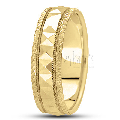 Fish Scale Style Edge Diamond Cut Wedding Ring  - view 2