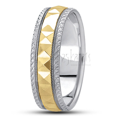 Fish Scale Style Edge Diamond Cut Wedding Ring  - view 3