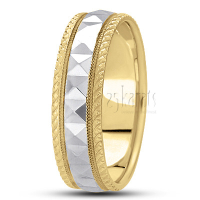 Fish Scale Style Edge Diamond Cut Wedding Ring  - view 4