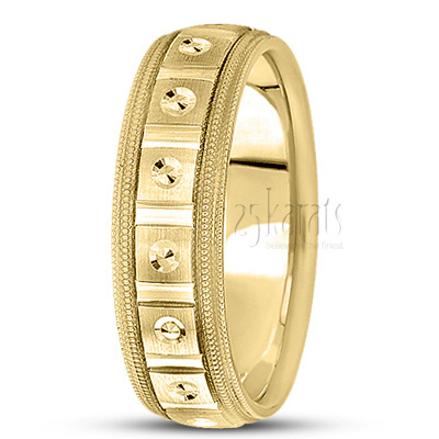 Double Milgrain Satin Diamond Carved Wedding Band  - view 2