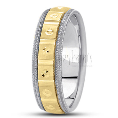 Double Milgrain Satin Diamond Carved Wedding Band  - view 3