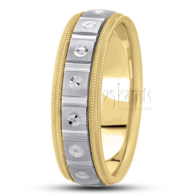 Double Milgrain Satin Diamond Carved Wedding Band  - view 4