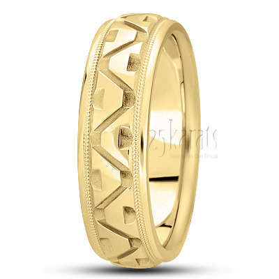 Exquisite Triangle Cut Fancy Carved Wedding Band  - view 2