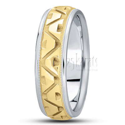 Exquisite Triangle Cut Fancy Carved Wedding Band  - view 3