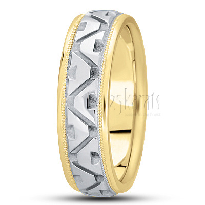 Exquisite Triangle Cut Fancy Carved Wedding Band  - view 4