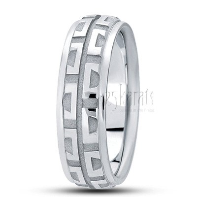 Exclusive Step Edge Carved Design Wedding Band  - view 2