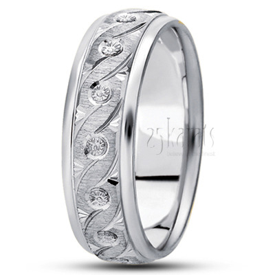 Custom Wavy Fancy Carved Wedding Ring  - view 2