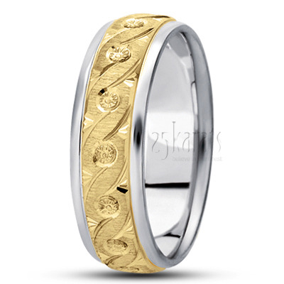 Custom Wavy Fancy Carved Wedding Ring  - view 3