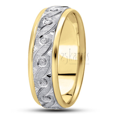 Custom Wavy Fancy Carved Wedding Ring  - view 4