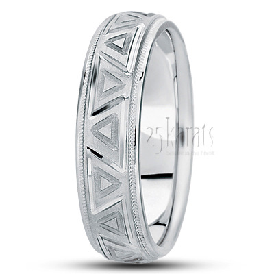 Sophisticated Grooved Carved Design Wedding Ring  - view 2