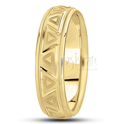 Sophisticated Grooved Carved Design Wedding Ring  - view 3