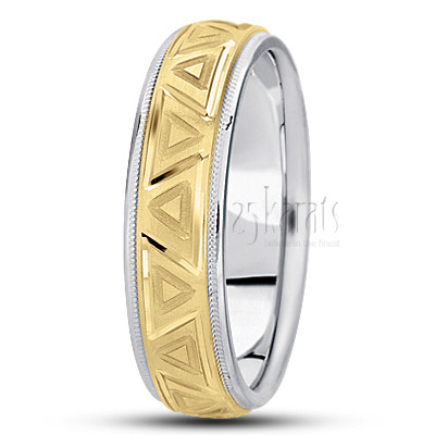 Sophisticated Grooved Carved Design Wedding Ring  - view 4