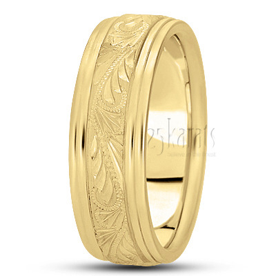 Exclusive Step Edge Carved Design Wedding Band  - view 2