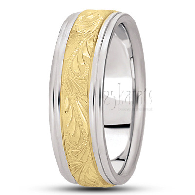 Exclusive Step Edge Carved Design Wedding Band  - view 3