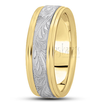 Exclusive Step Edge Carved Design Wedding Band  - view 4