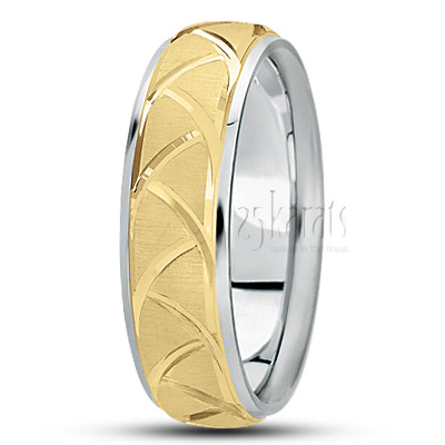 Contemporary Two-Tone Fancy Design Wedding Band  - view 3