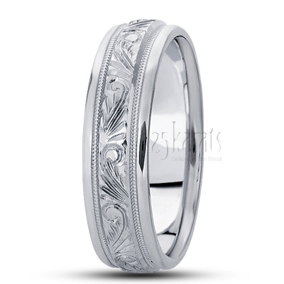 Elegant Hand Engraved Fancy Designer Wedding Band  - view 2