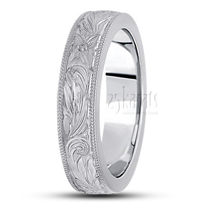 Flower Motif Fancy Carved Wedding Band  - view 2 of 5