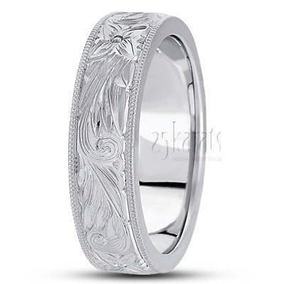 Flower Motif Fancy Carved Wedding Band  - view 3 of 5