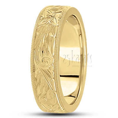 Flower Motif Fancy Carved Wedding Band  - view 4 of 5