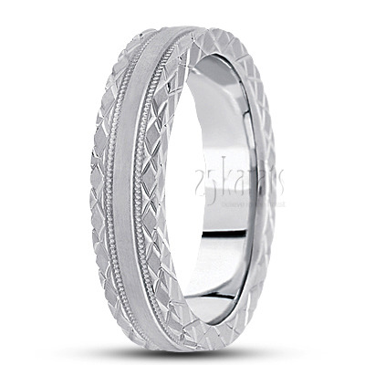 Modern XX Edge Fancy Carved Wedding Ring  - view 2