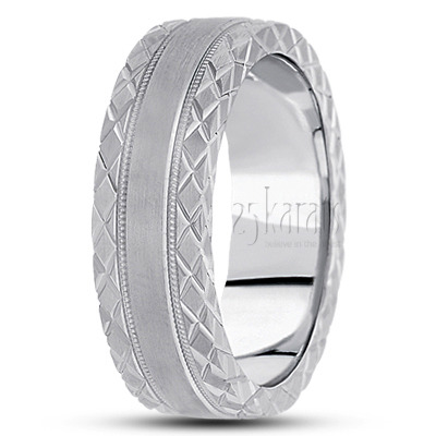 Modern XX Edge Fancy Carved Wedding Ring  - view 3