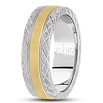 Modern XX Edge Fancy Carved Wedding Ring  - view 4