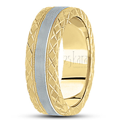 Modern XX Edge Fancy Carved Wedding Ring  - view 5