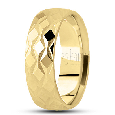 Sturdy Ridged Carved Design Wedding Ring  - view 2